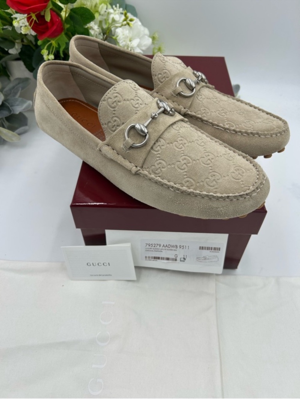 Men’s Gucci oatmeal GG Schweid driver loafer size 11 fits 12 US made in Italy - Picture 11 of 11